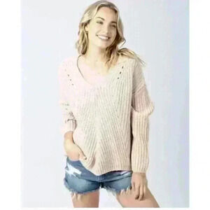 Rip Curl Tan Woven Knit V Neck Sweater sz‎ S NWT